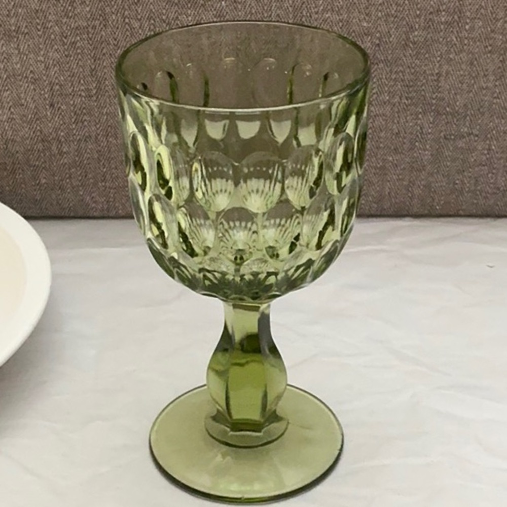 Vintage Fenton Thumprint Colonial Green Goblet